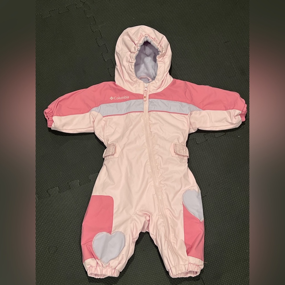 Pink and purple Columbia baby snowsuit, 6mo